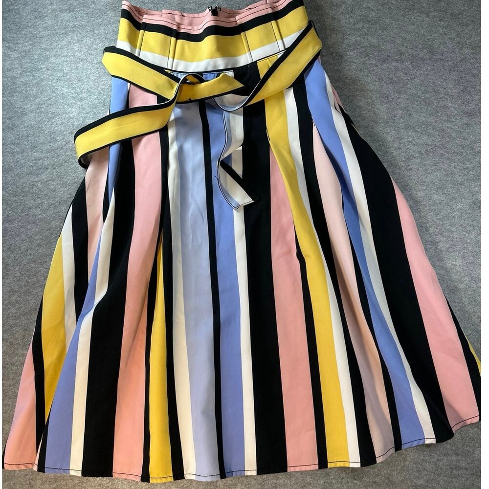 7th avenue design studio new york & co Pastel striped midi a-line skirt tie belt